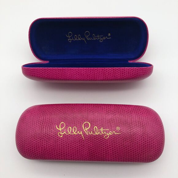 Lilly Pulitzer Eyeglass Glass Case Hot Pink Snap Close Clamshell Set of 2 - Picture 1 of 4